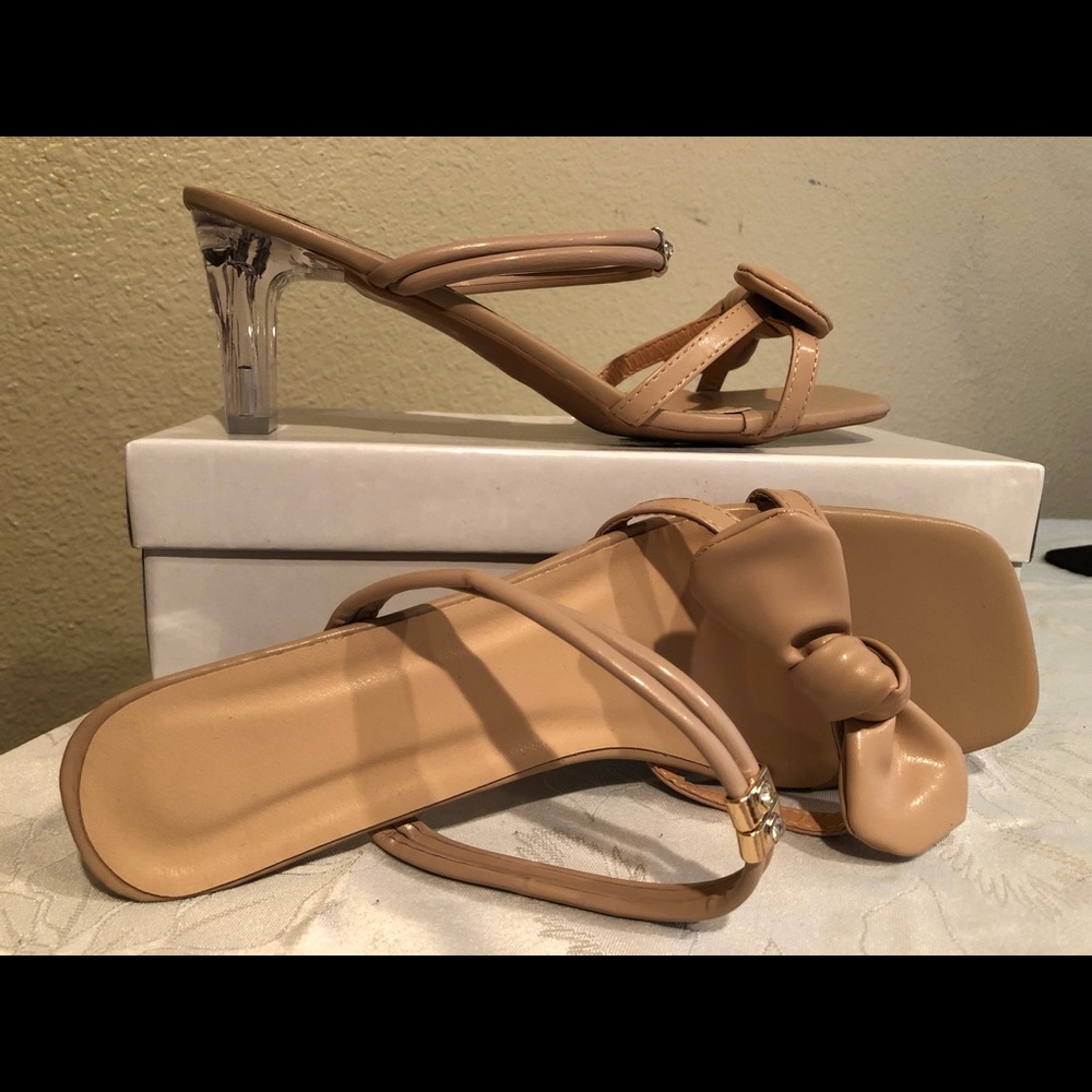 Nude clear heels sling shoes